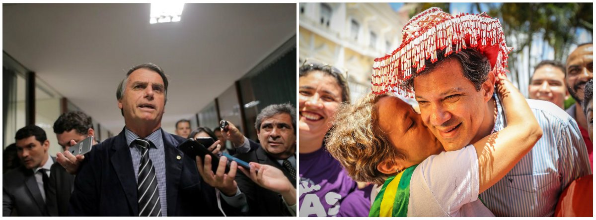 Voto útil anti-Bolsonaro pode eleger Haddad no primeiro turno (Foto: Esq.: Adriano Machado - Reuters / Dir.: Stuckert) Voto útil anti-Bolsonaro pode eleger Haddad no primeiro turno