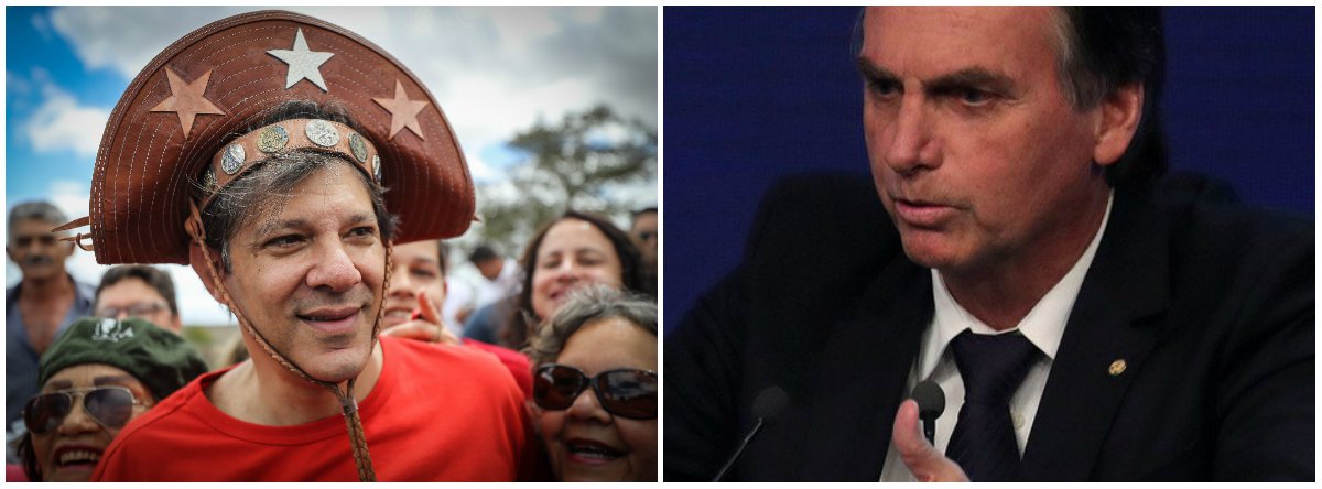 Haddad tem quase o dobro de intenções de voto de Bolsonaro entre mais pobres (Foto: Esq.: Stuckert / Dir.: Paulo Whitaker - Reuters) Haddad tem quase o dobro de intenções de voto de Bolsonaro entre mais pobres