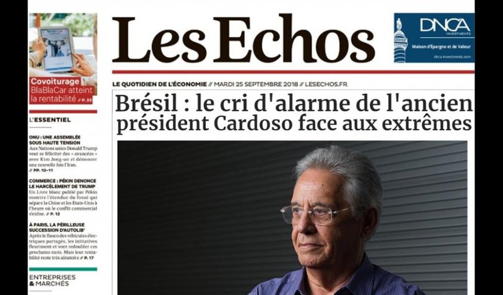 Apelo de FHC por união centrista é ignorado, diz Les Echos Apelo de FHC por união centrista é ignorado, diz Les Echos
