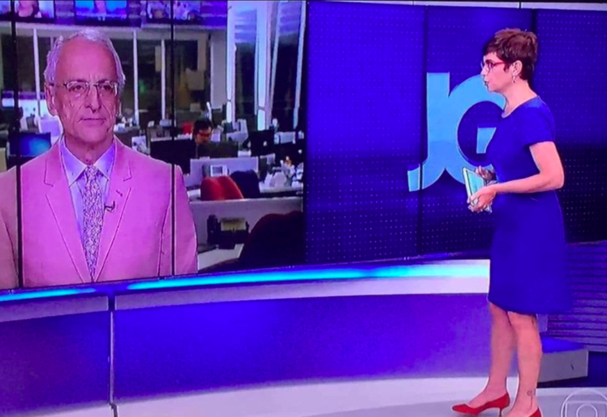 Contra Damares, Renata usa azul e Pontual rosa no Jornal da Globo www.brasil247.com - Contra Damares, Renata usa azul e Pontual rosa no Jornal da Globo