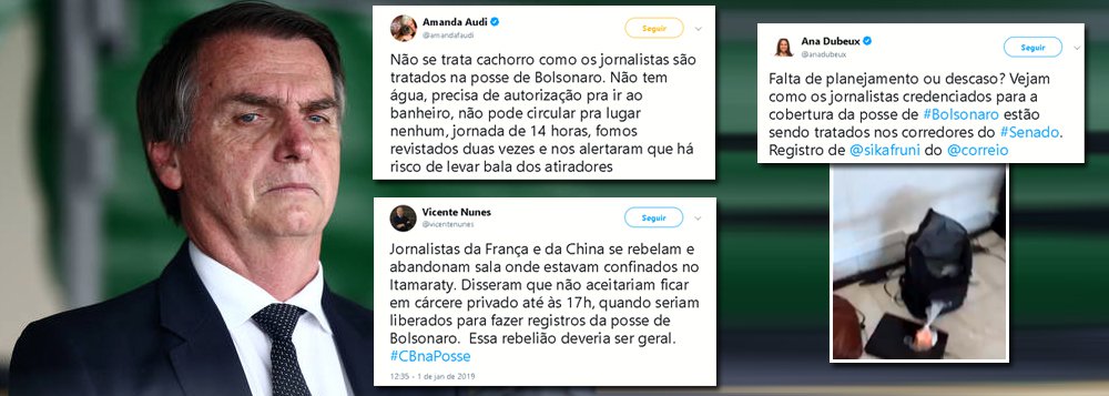 Posse de Bolsonaro: imprensa é tratada como lixo. Franceses e chineses abandonam cobertura www.brasil247.com - Posse de Bolsonaro: imprensa é tratada como lixo. Franceses e chineses abandonam cobertura