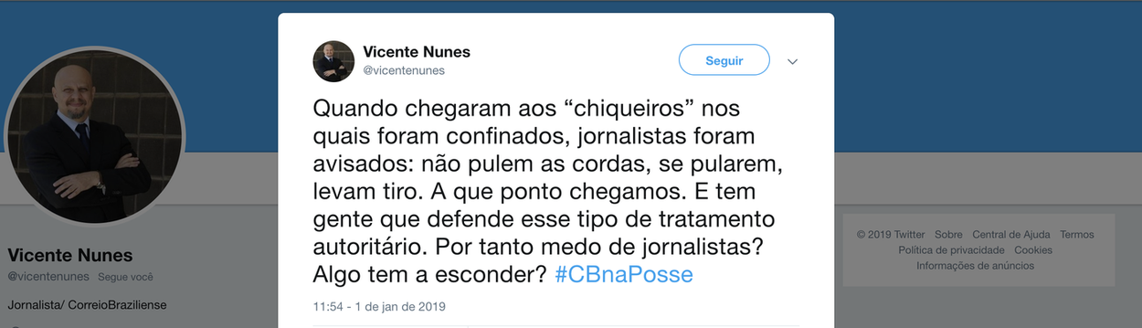 Jornalistas são confinados e recebem ameaça de seguranças: se pularem, levam tiro Jornalistas são confinados e recebem ameaça de seguranças: se pularem, levam tiro