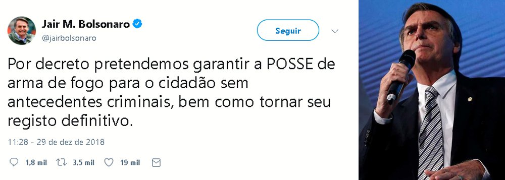 Bolsonaro quer liberar porte de arma por decreto Bolsonaro quer liberar porte de arma por decreto
