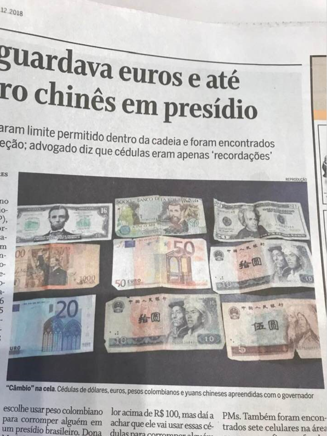 Ricardo Bruno: Globo noticia como escândalo cédula de US$ 16 na cela de Pezão Ricardo Bruno: Globo noticia como escândalo cédula de US$ 16 na cela de Pezão