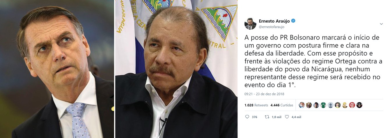Depois de Cuba e Venezuela, Bolsonaro desconvida Nicarágua para sua posse Depois de Cuba e Venezuela, Bolsonaro desconvida Nicarágua para sua posse