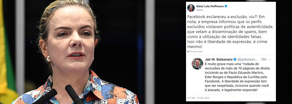 Gleisi rebate Bolsonaro: isso não é liberdade de expressão, é crime mesmo Gleisi rebate Bolsonaro: isso não é liberdade de expressão, é crime mesmo