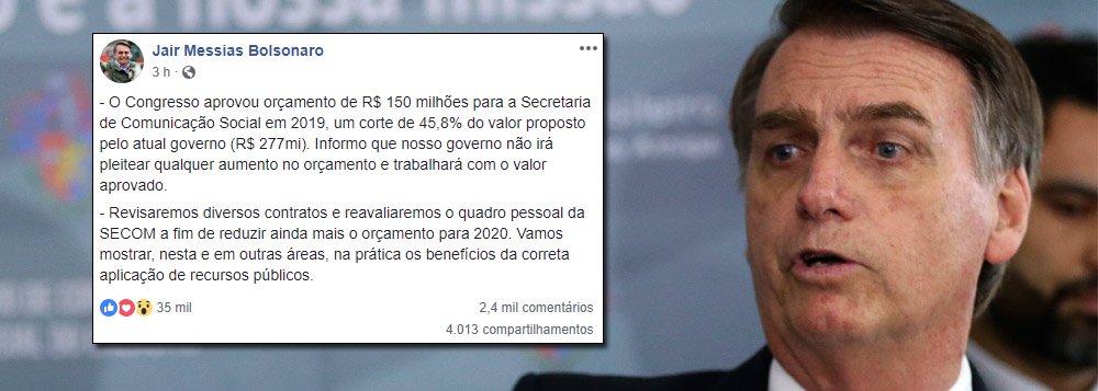 Bolsonaro pressiona mídia com publicidade oficial 45% menor Bolsonaro pressiona mídia com publicidade oficial 45% menor