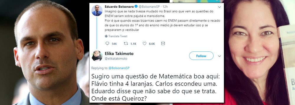 Eduardo Bolsonaro critica Enem e Elika Takimoto dá invertida Eduardo Bolsonaro critica Enem e Elika Takimoto dá invertida