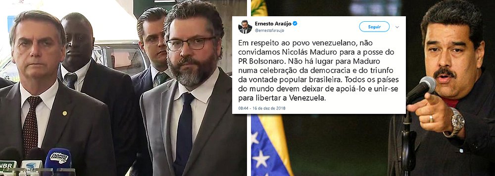 Chanceler de Bolsonaro diz que Maduro não será convidado para posse Chanceler de Bolsonaro diz que Maduro não será convidado para posse
