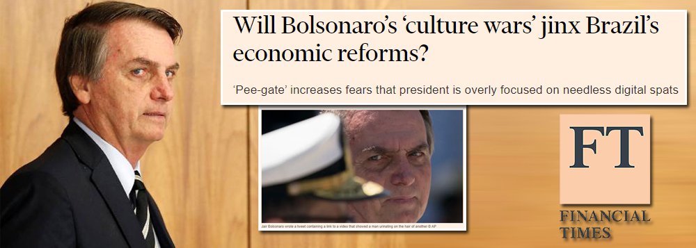 'Xixi-gate' de Bolsonaro ameaça implantação de reformas no Brasil, diz FT 'Xixi-gate' de Bolsonaro ameaça implantação de reformas no Brasil, diz FT