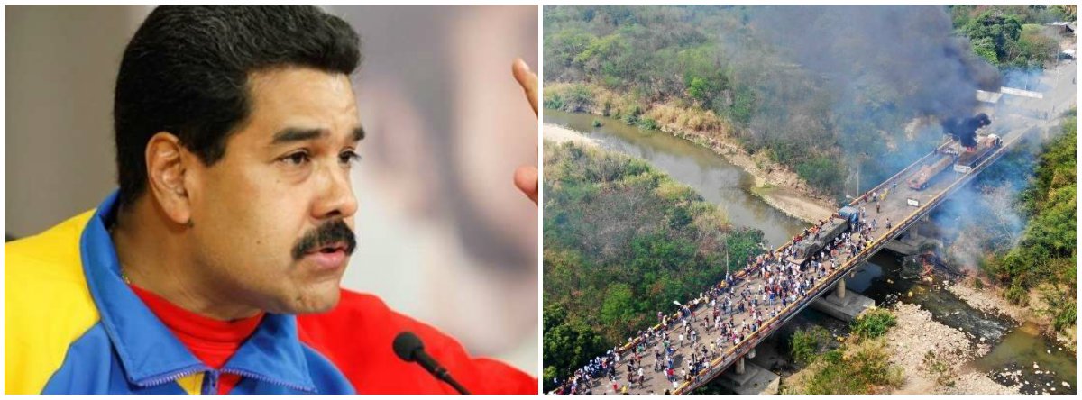 Fracassam tentativas de caminhões invadirem Venezuela (Foto: Esq.: Reuters) Fracassam tentativas de caminhões invadirem Venezuela