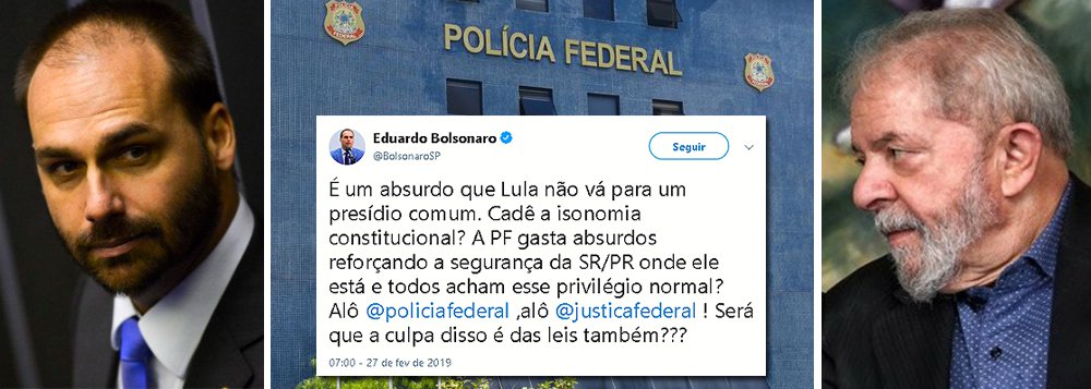 Filho de Bolsonaro pressiona para que Lula vá para prisão comum Filho de Bolsonaro pressiona para que Lula vá para prisão comum