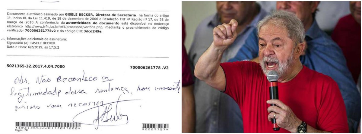 De próprio punho, Lula rejeita condenação: não reconheço, sou inocente De próprio punho, Lula rejeita condenação: não reconheço, sou inocente