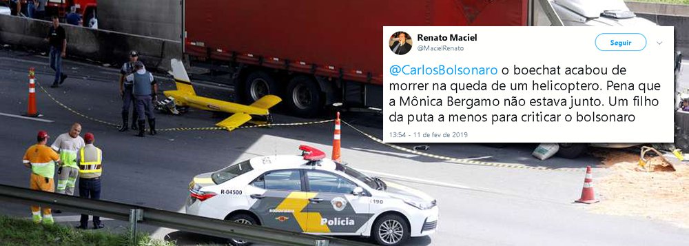 Bolsonarista lamenta que “Mônica Bergamo não estava junto” de Boechat no helicóptero Bolsonarista lamenta que “Mônica Bergamo não estava junto” de Boechat no helicóptero