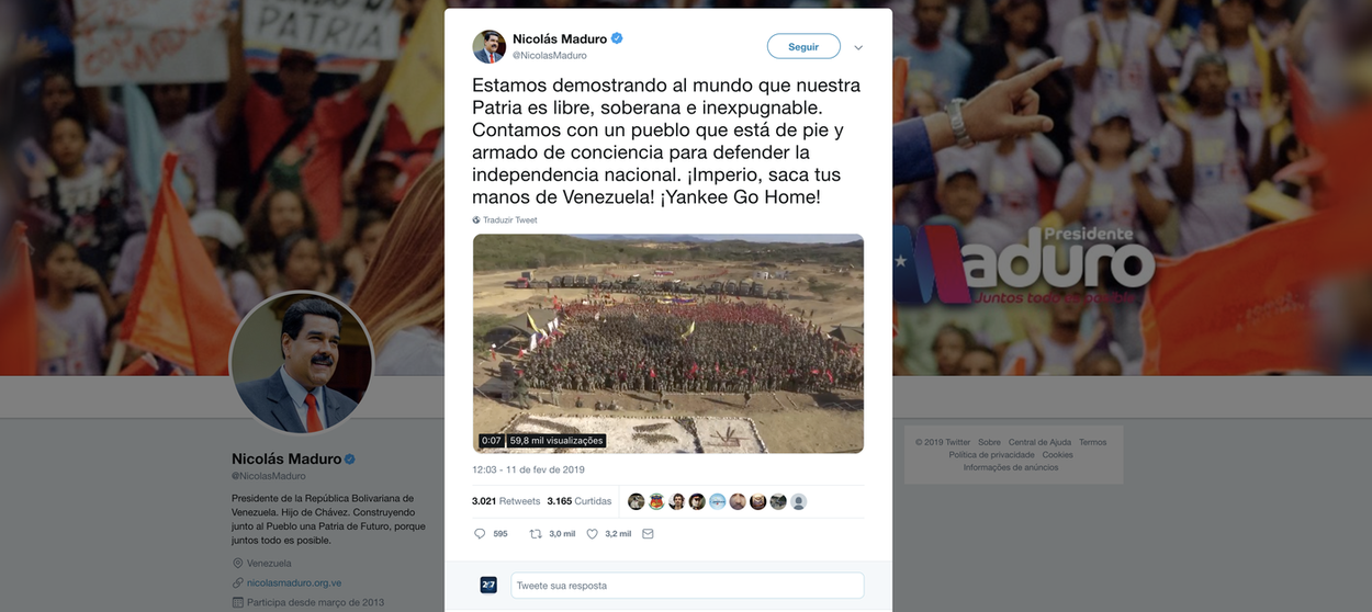 Maduro apela ao 'império': somos soberanos, tire suas mãos da Venezuela Maduro apela ao 'império': somos soberanos, tire suas mãos da Venezuela