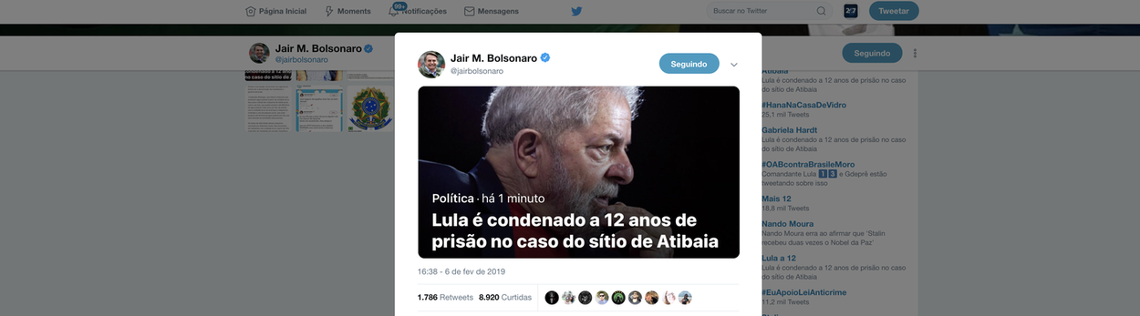 Mesmo no hospital, Bolsonaro repercute condenação de Lula Mesmo no hospital, Bolsonaro repercute condenação de Lula