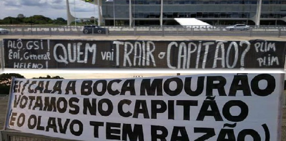'Minions' penduram faixas contra Mourão e Heleno em frente ao Palácio 'Minions' penduram faixas contra Mourão e Heleno em frente ao Palácio