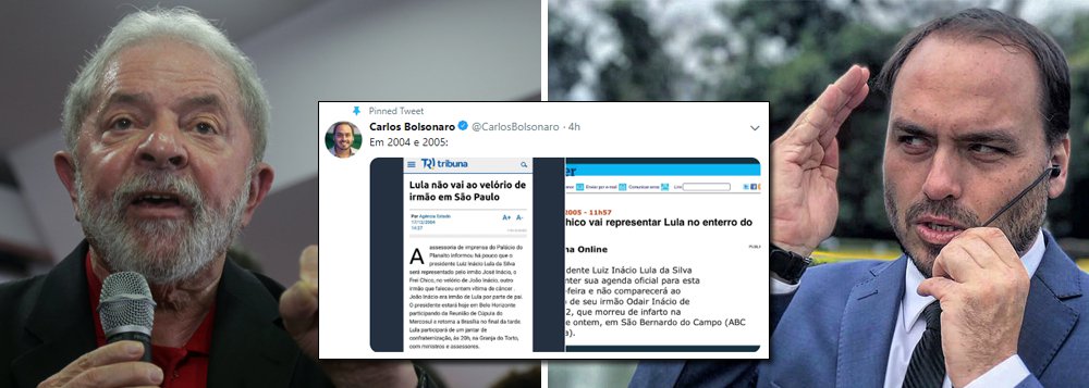 Carlos Bolsonaro brinca com luto de Lula e dispara fake news sobre seus irmãos Carlos Bolsonaro brinca com luto de Lula e dispara fake news sobre seus irmãos