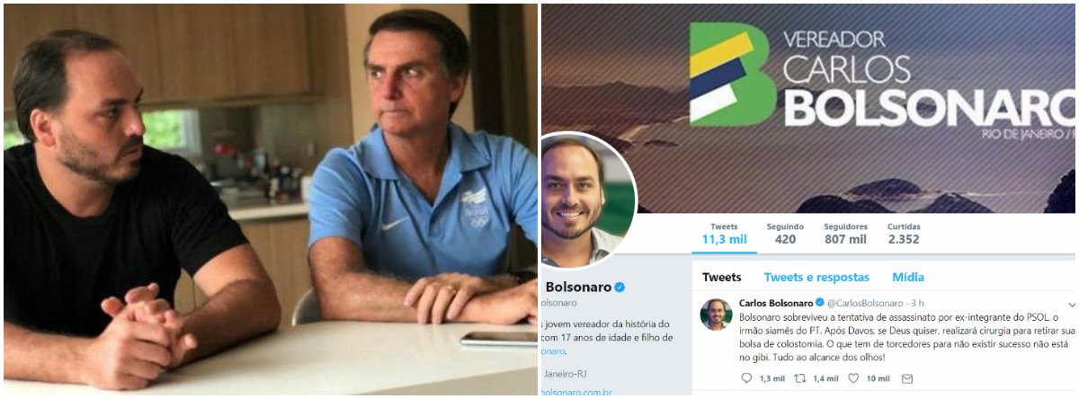 Carlos Bolsonaro volta a insinuar que querem a morte de seu pai Carlos Bolsonaro volta a insinuar que querem a morte de seu pai