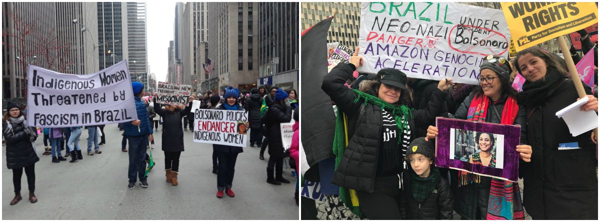 Brasileiras protestam em NY contra governo Bolsonaro (Foto: Defend Democracy in Brazil Committee) Brasileiras protestam em NY contra governo Bolsonaro