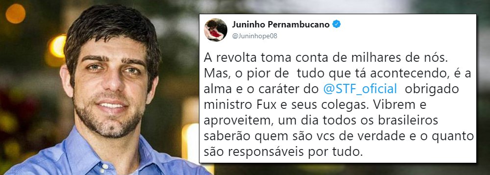 Pelo Twitter, Juninho Pernambucano expressa revolta com decisão de Fux Pelo Twitter, Juninho Pernambucano expressa revolta com decisão de Fux