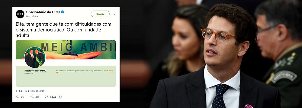 Ministério bloqueia no Twitter a conta do Observatório do Clima Ministério bloqueia no Twitter a conta do Observatório do Clima