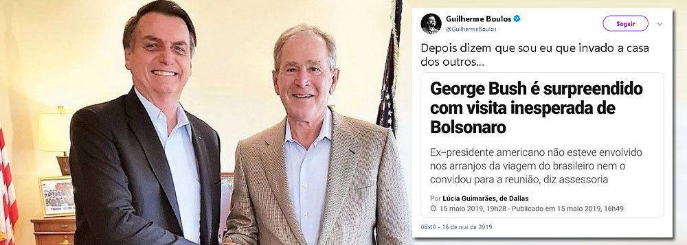 Boulos ironiza visita surpresa de Bolsonaro a Bush Boulos ironiza visita surpresa de Bolsonaro a Bush