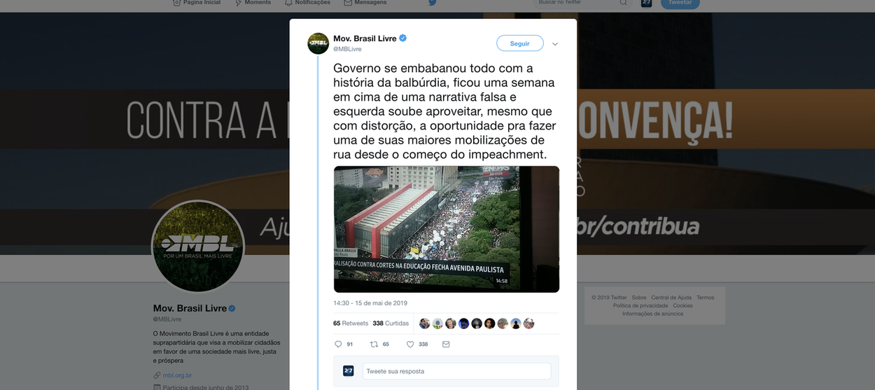Até o MBL reconhece: esquerda faz uma de suas maiores mobilizações desde o impeachment Até o MBL reconhece: esquerda faz uma de suas maiores mobilizações desde o impeachment