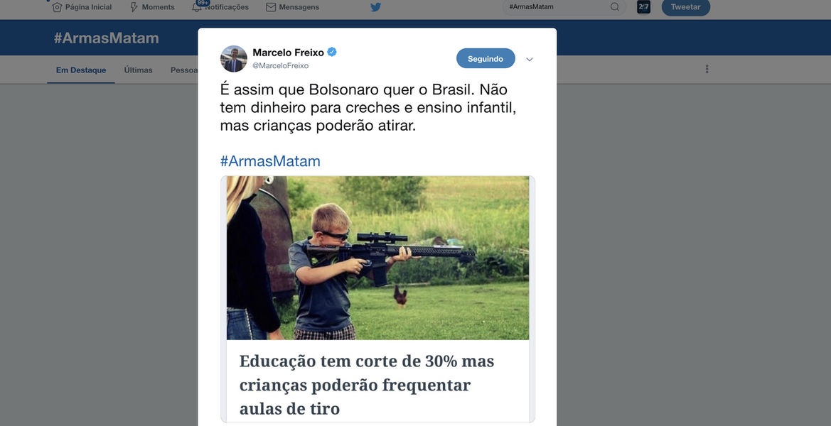 #ArmasMatam lidera os temas mais comentados do Twitter #ArmasMatam lidera os temas mais comentados do Twitter