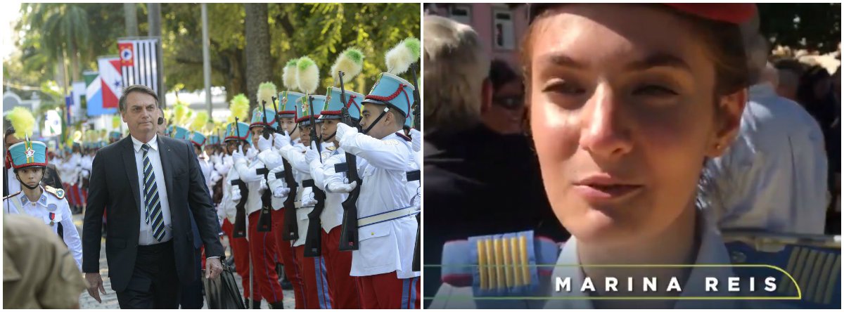 Aluna de colégio militar reage após sua imagem ser usada em vídeo do governo: ‘ele nunca!’ (Foto: Reprodução vídeo / Agência Brasil ) Aluna de colégio militar reage após sua imagem ser usada em vídeo do governo: ‘ele nunca!’
