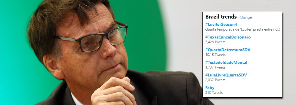 #TexasCancelBolsonaro é um dos assuntos mais comentados nas redes #TexasCancelBolsonaro é um dos assuntos mais comentados nas redes