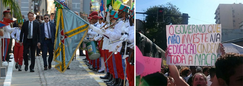Polícia do Exército protege Bolsonaro de protesto de pais, alunos e professores www.brasil247.com - Polícia do Exército protege Bolsonaro de protesto de pais, alunos e professores