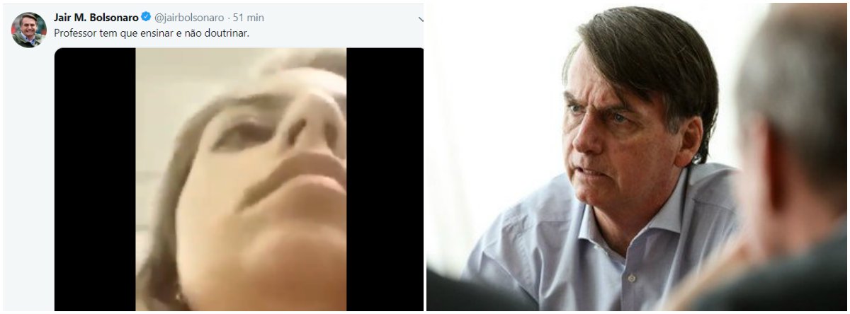 Em prática fascista, Bolsonaro exibe vídeo gravado por estudante em sala de aula (Foto: Reprodução Twitter) Em prática fascista, Bolsonaro exibe vídeo gravado por estudante em sala de aula