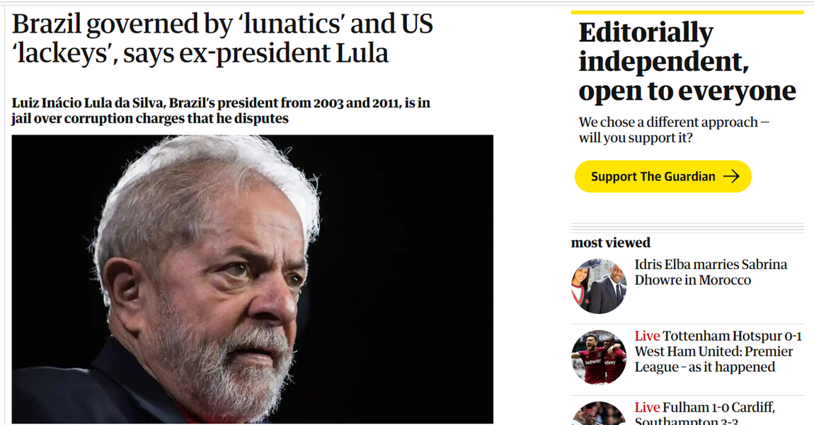Entrevista de Lula repercute em todo mundo, menos no O Globo e na TV Globo (Foto: Reprodução internet) Entrevista de Lula repercute em todo mundo, menos no O Globo e na TV Globo
