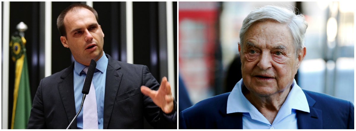 Filho de Bolsonaro declara Soros inimigo (Foto: Esq.: Will Shutter - Câmara / Dir.: Reuters) Filho de Bolsonaro declara Soros inimigo