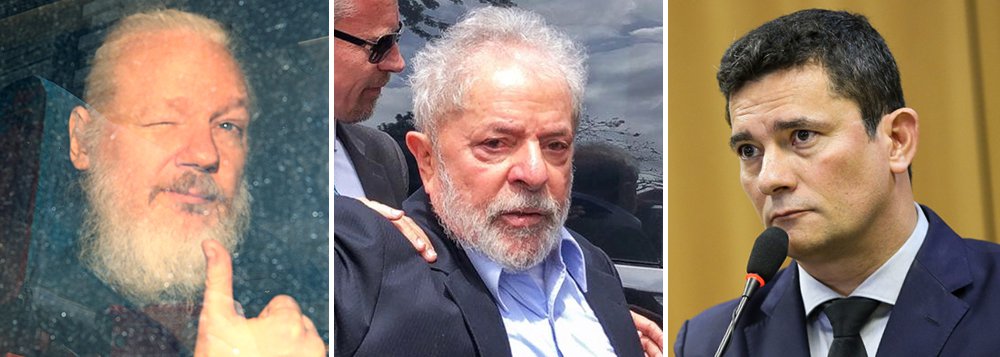 A intransparente transparência: Assange, Lula e Moro (Foto: Reuters | Ricardo Stuckert | ABr) A intransparente transparência: Assange, Lula e Moro