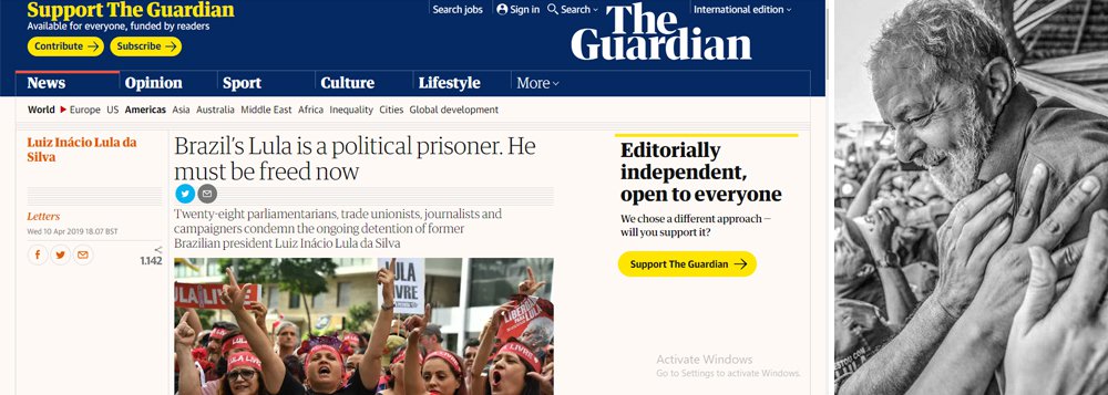 Lula é preso político e deve ser libertado, dizem parlamentares no Guardian Lula é preso político e deve ser libertado, dizem parlamentares no Guardian