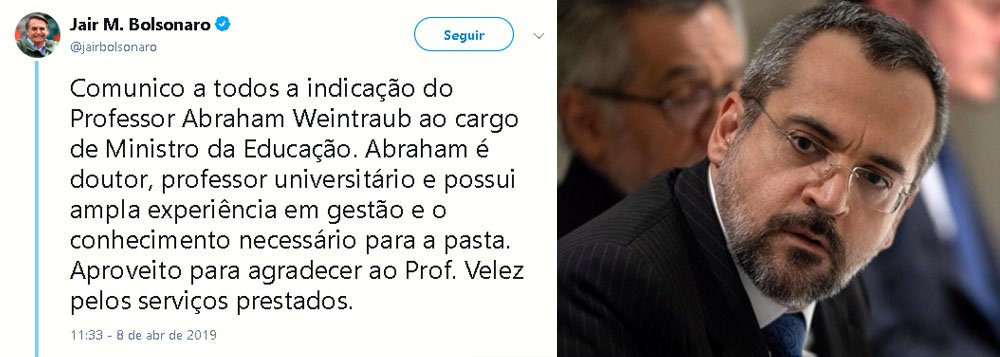 Bolsonaro espalha fake news sobre formação de Abraham Weintraub Bolsonaro espalha fake news sobre formação de Abraham Weintraub
