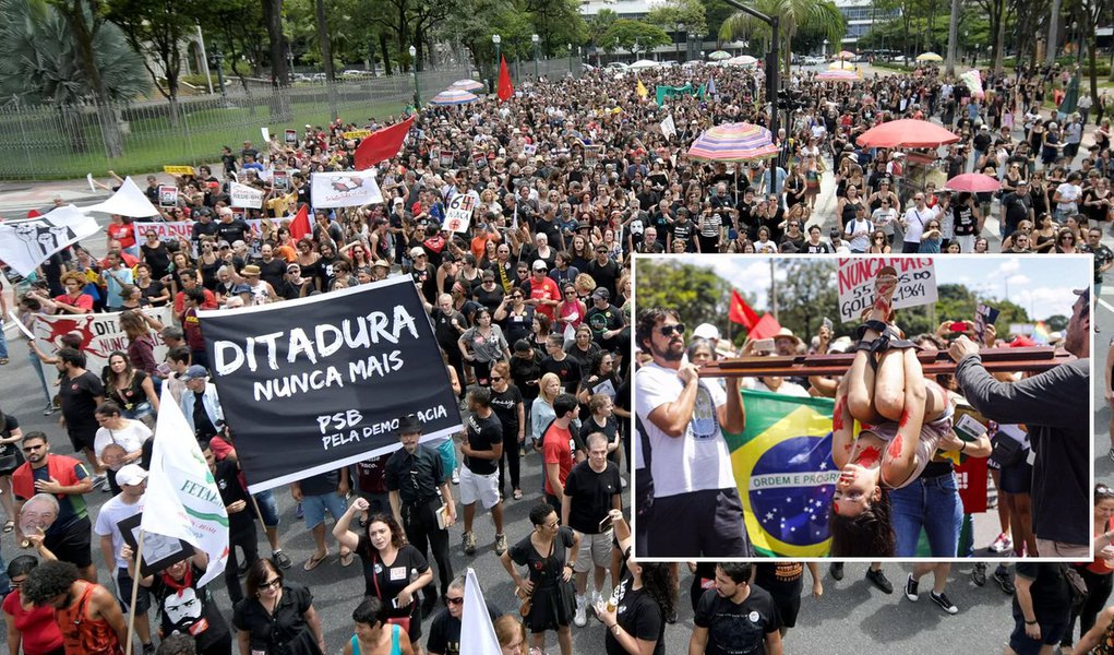 Milhares protestam contra a Ditadura Militar em várias cidades do País (Foto: Washington Alves/Reuters e Mídia Ninja) Milhares protestam contra a Ditadura Militar em várias cidades do País