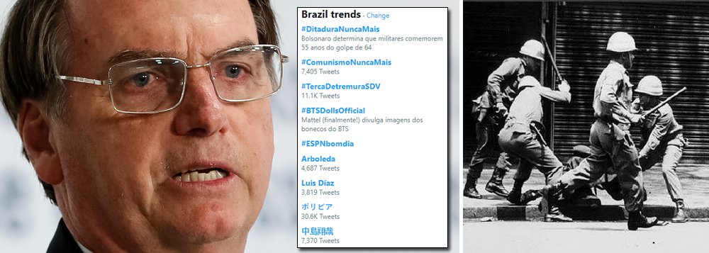 Brasil repudia Bolsonaro nas redes e 'ditadura nunca mais' bomba no Twitter Brasil repudia Bolsonaro nas redes e 'ditadura nunca mais' bomba no Twitter