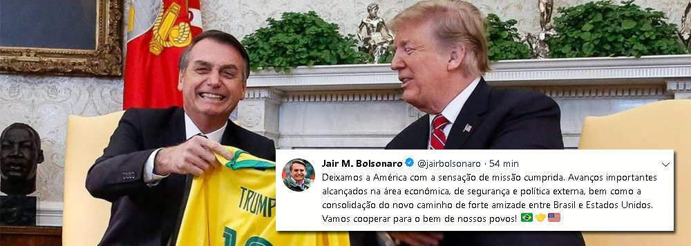 Após entregar o Brasil a Trump, Bolsonaro diz que sai com a sensação de missão cumprida Após entregar o Brasil a Trump, Bolsonaro diz que sai com a sensação de missão cumprida