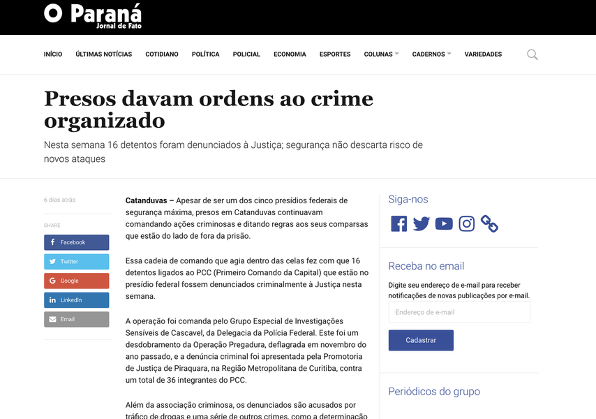 Jornalista recebe ameaça a partir de email do ministério da Justiça Jornalista recebe ameaça a partir de email do ministério da Justiça
