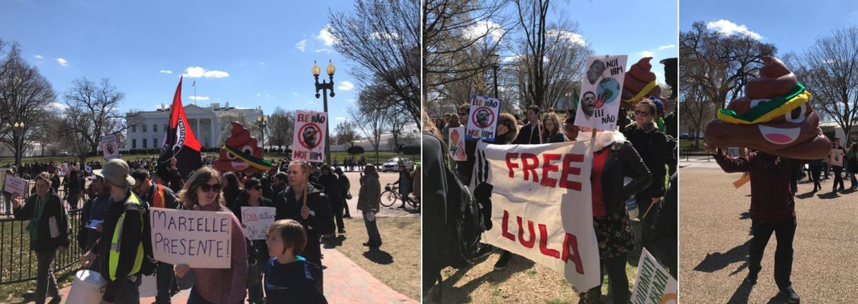 Americanos e brasileiros protestam contra Bolsonaro em Washington Americanos e brasileiros protestam contra Bolsonaro em Washington