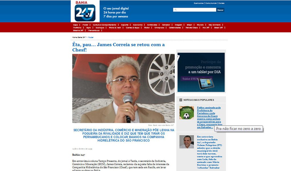 Secretário baiano quer pernambucanos fora da Chesf (Foto: Divulgação) Secretário baiano quer pernambucanos fora da Chesf