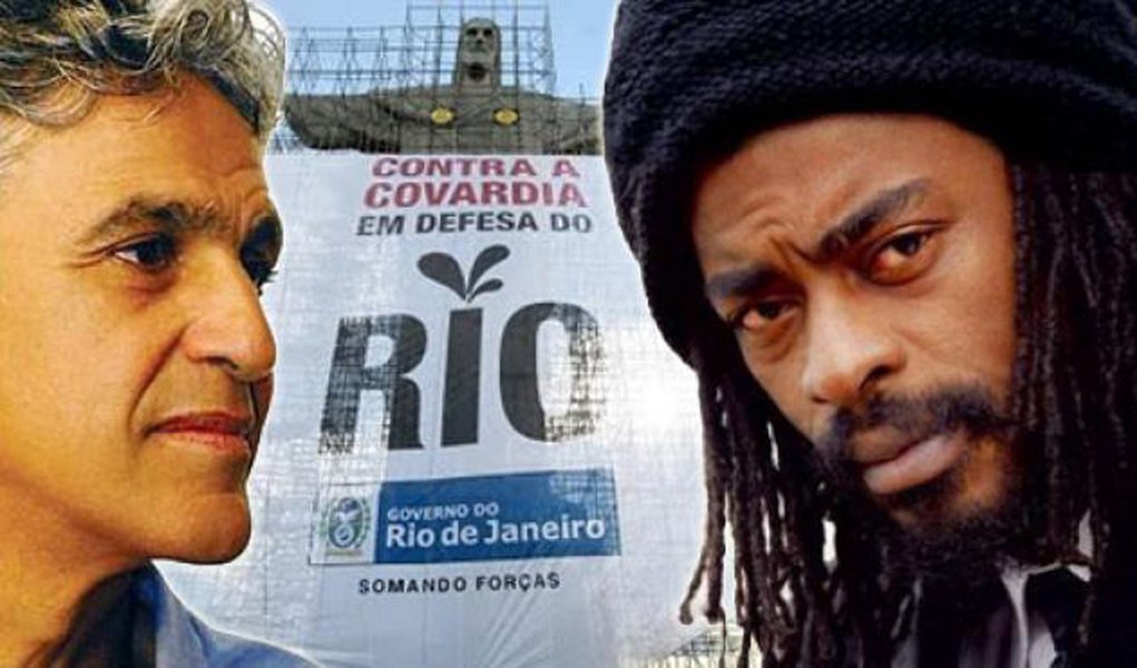 Caetano e Seu Jorge convocam massa para comício dos royalties (Foto: Divulgação) Caetano e Seu Jorge convocam massa para comício dos royalties