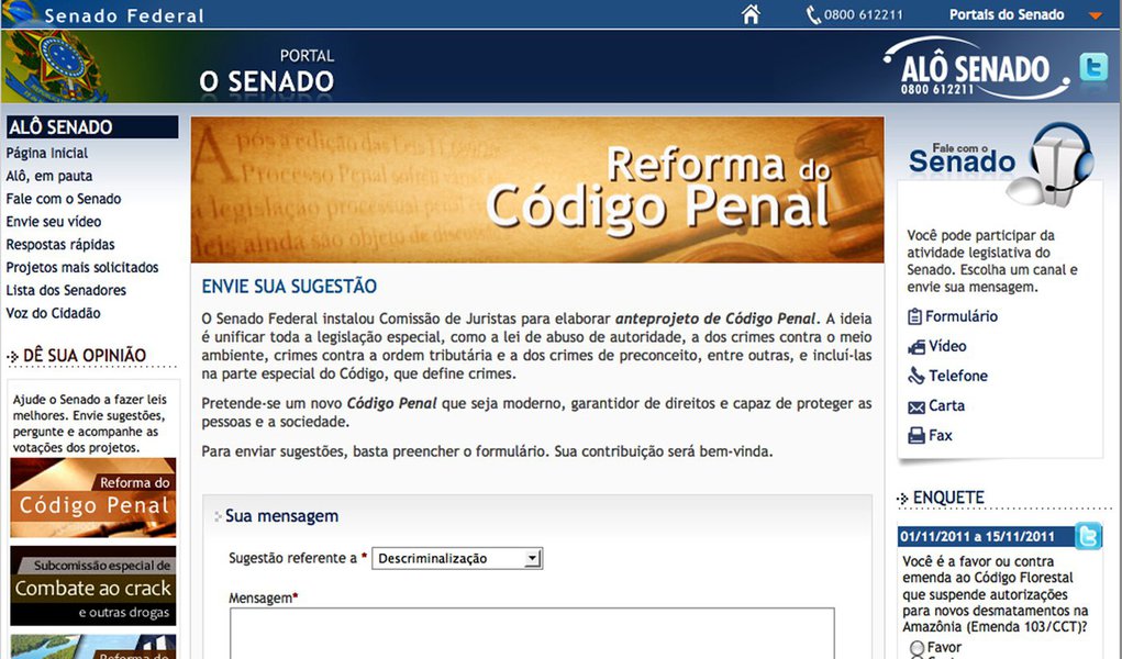 Reforma do Código Penal terá discussão pela internet (Foto: Divulgação) Reforma do Código Penal terá discussão pela internet