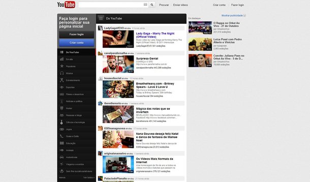 Youtube surpreende usuários com novo layout (Foto: REPRODUÇÃO) Youtube surpreende usuários com novo layout