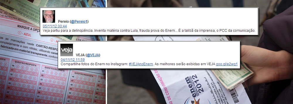 Twitter de Veja pediu fotos do Enem www.brasil247.com - Twitter de Veja pediu fotos do Enem