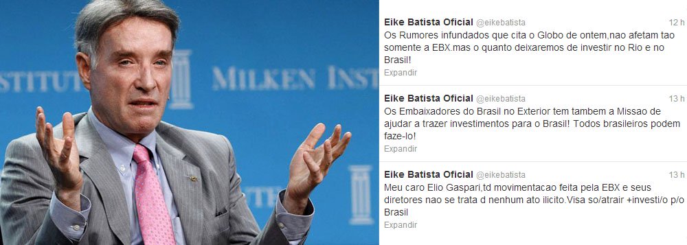 Pelo Twitter, Eike reage a críticas e ataca a imprensa Pelo Twitter, Eike reage a críticas e ataca a imprensa