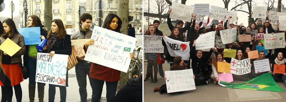 Brasileiros protestam em Paris contra Feliciano Brasileiros protestam em Paris contra Feliciano